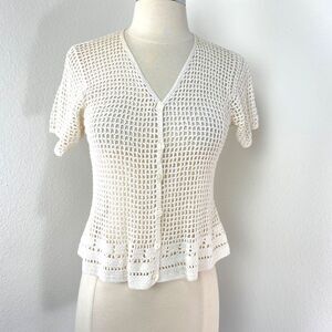 Vintage Norton McNaughton White Crochet Cardigan Small Whimsy Fairy Boho Peasant